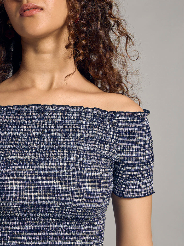 Off-Shoulder Check Top