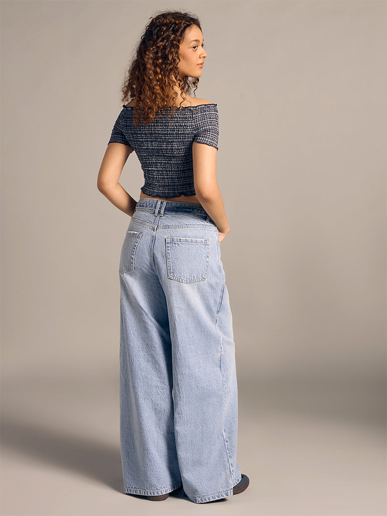 Off-Shoulder Check Top