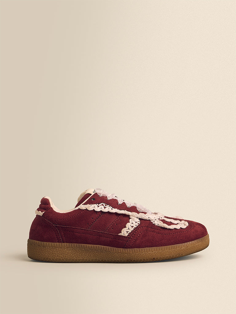 Crochet-Detail Suede Sneakers