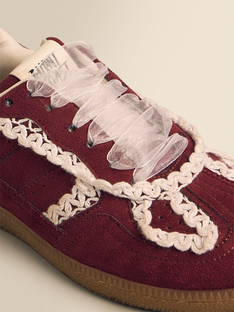 Crochet-Detail Suede Sneakers