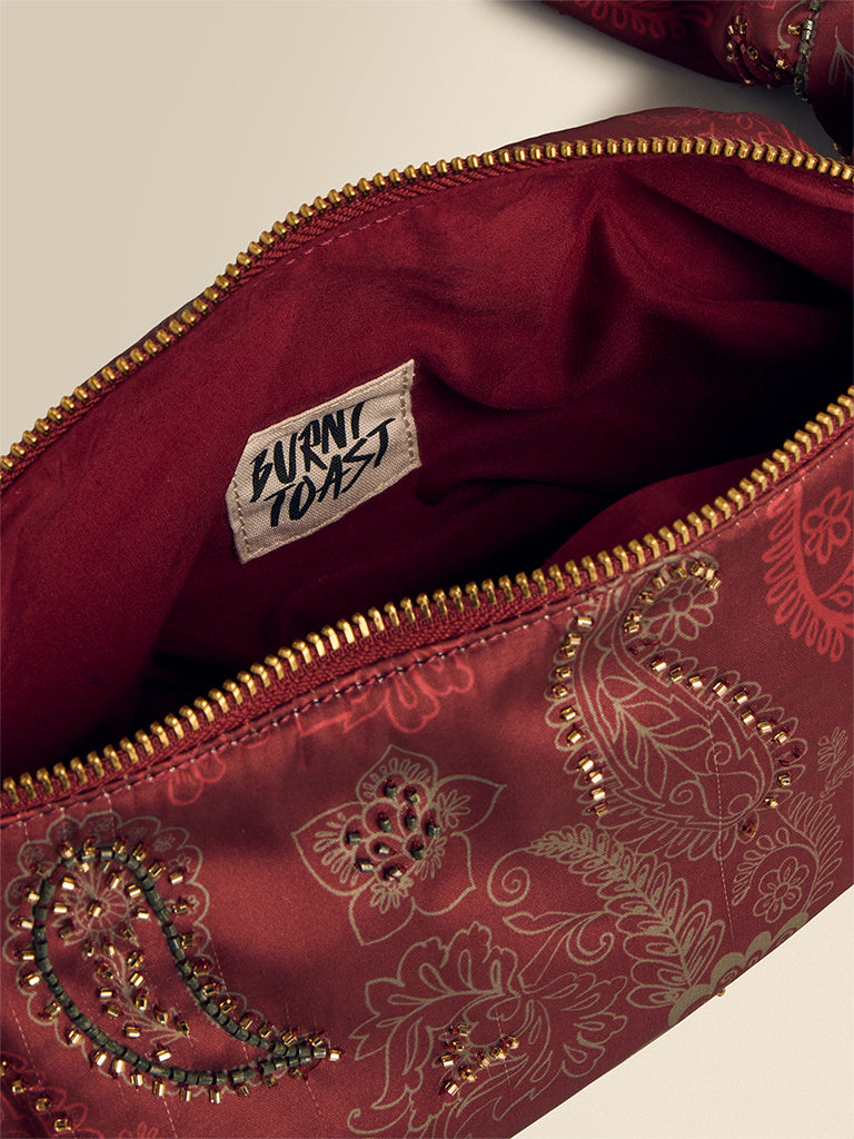 Beaded Satin Shoulder Bag