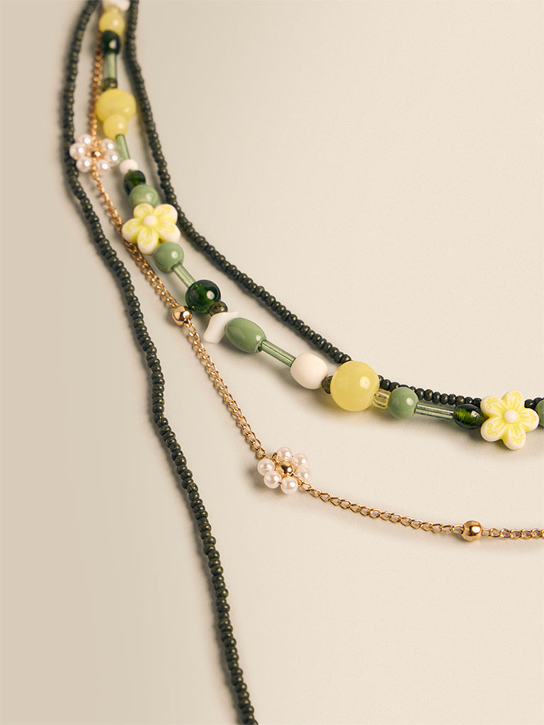 Multi-Layer Beaded Floral Necklace
