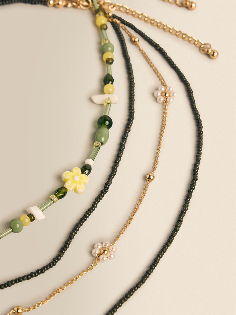 Multi-Layer Beaded Floral Necklace