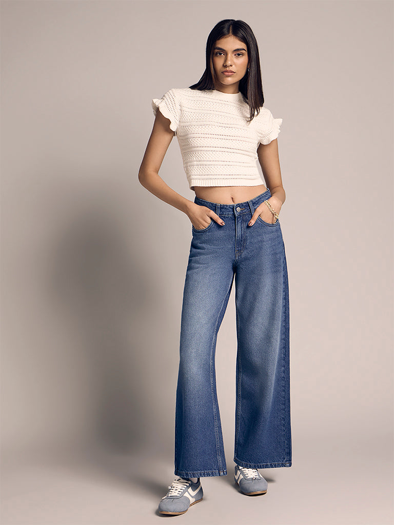 Wide-Leg Faded Jeans
