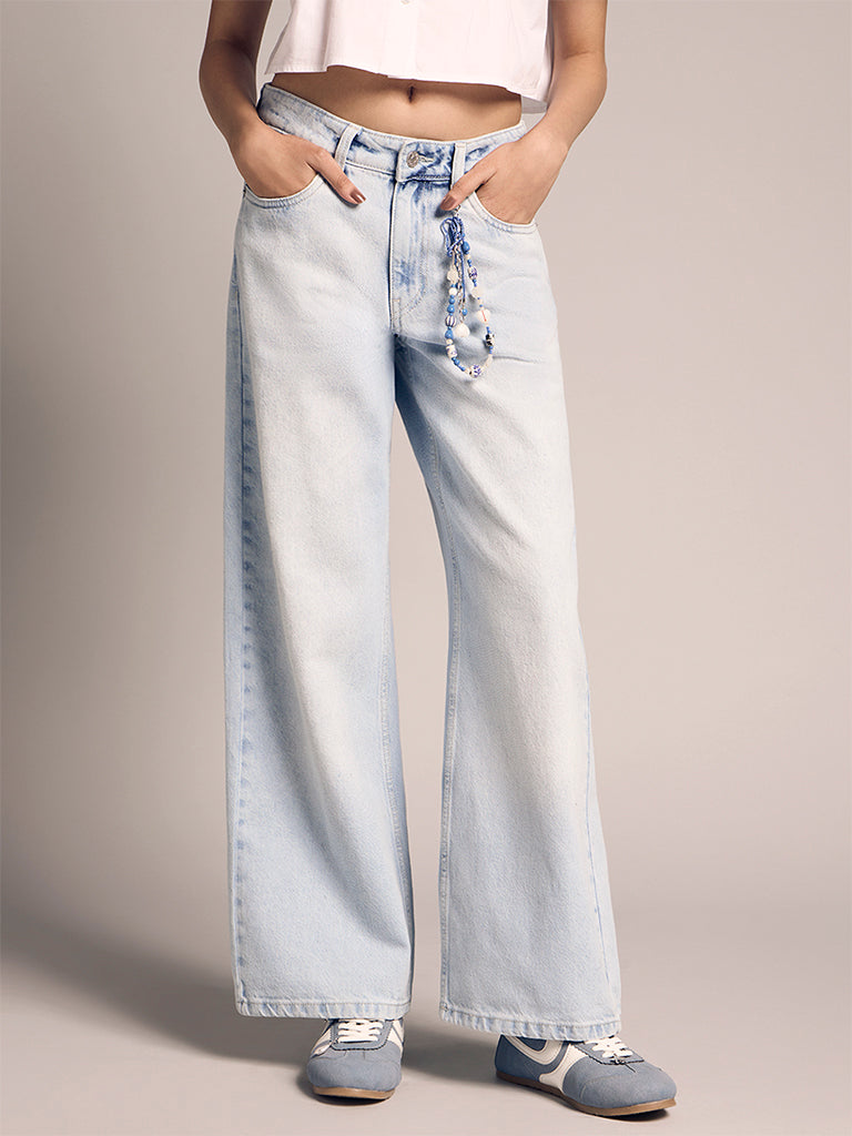 Wide-Leg Faded Jeans