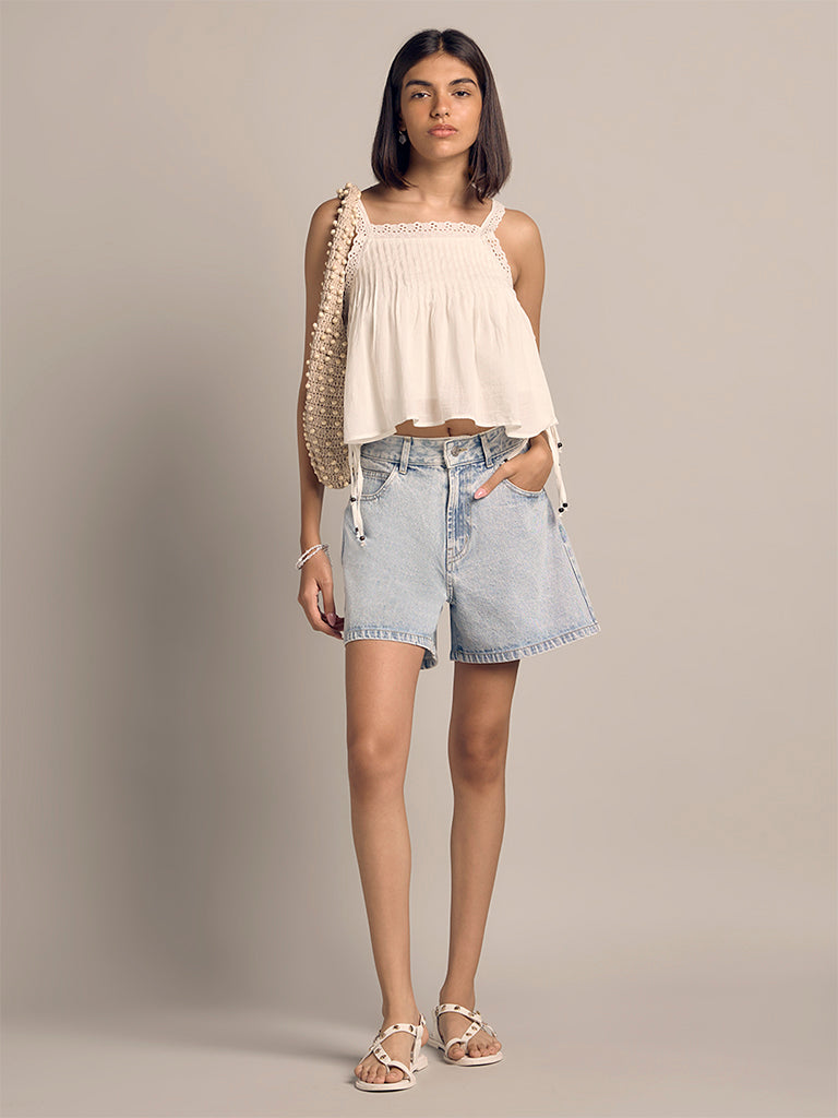 Boyfriend-Fit Denim Shorts