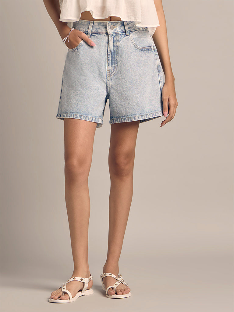 Boyfriend-Fit Denim Shorts