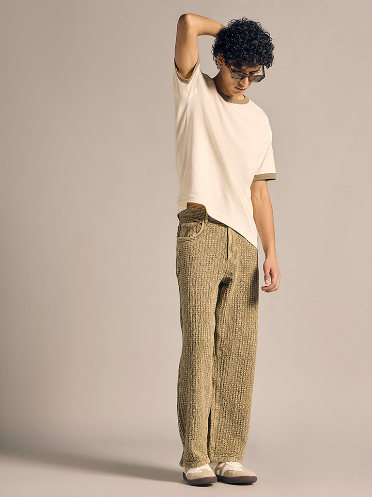 Straight-Fit Textured Pants