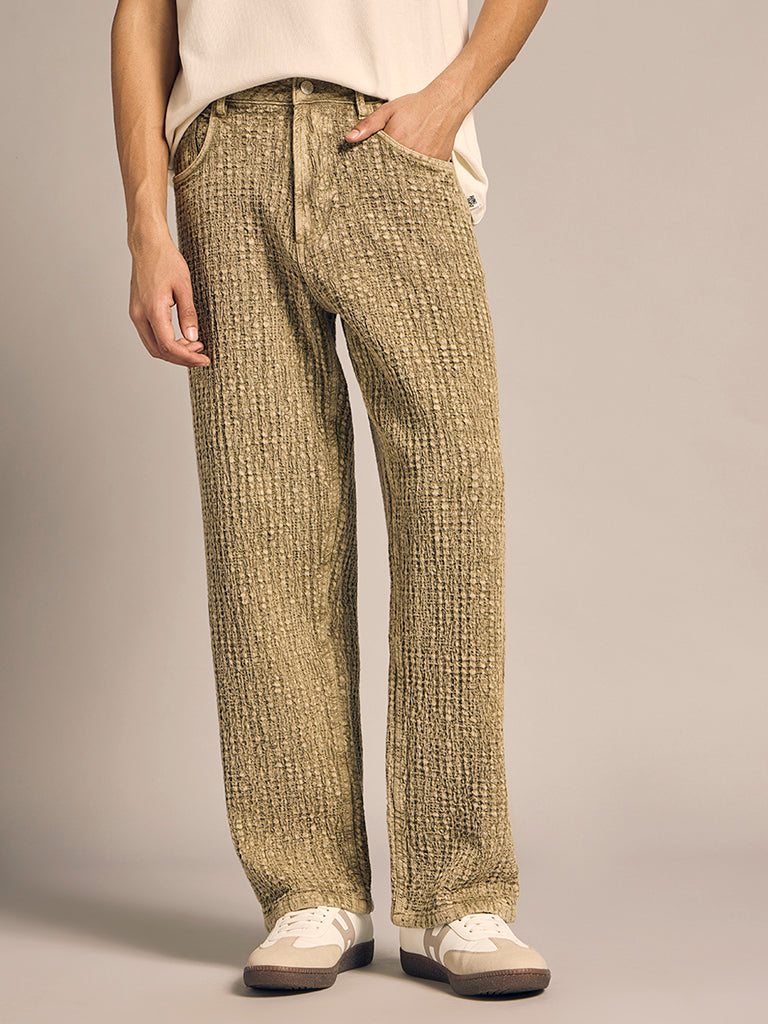 Straight-Fit Textured Pants