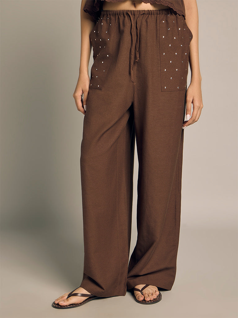 Wide-Leg Embellished Pants