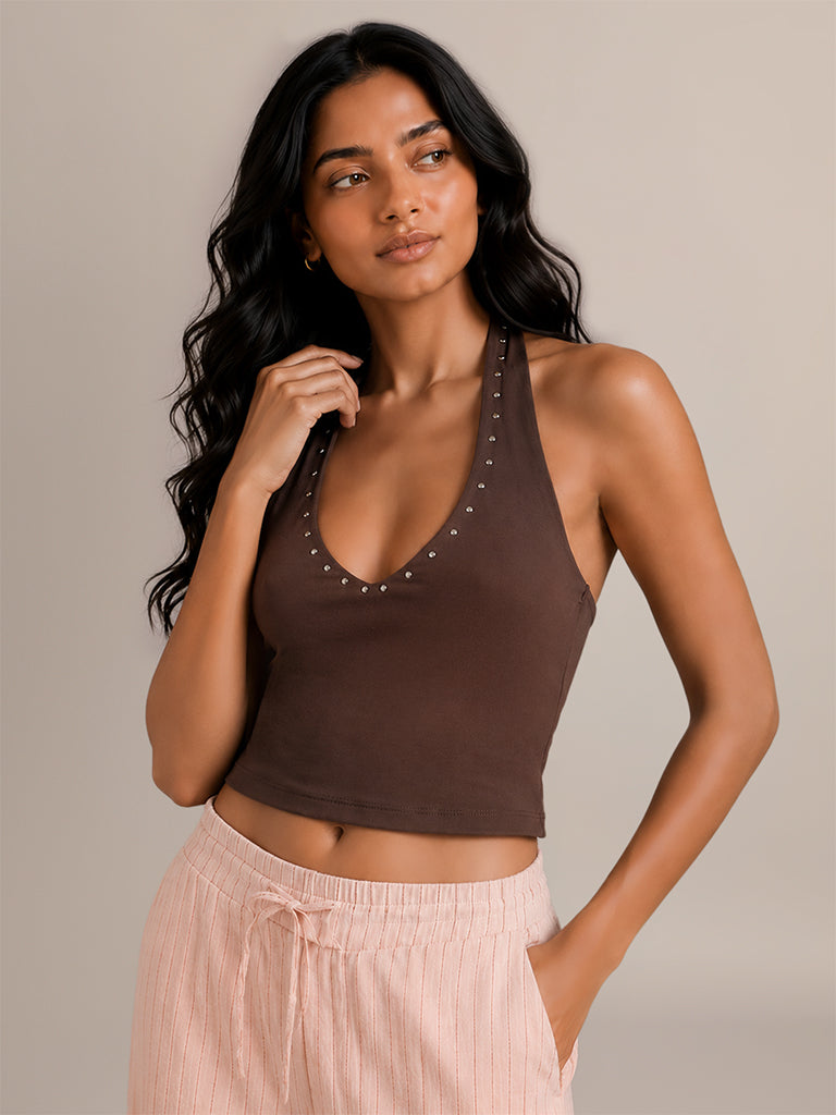Studded Halter Neck Top