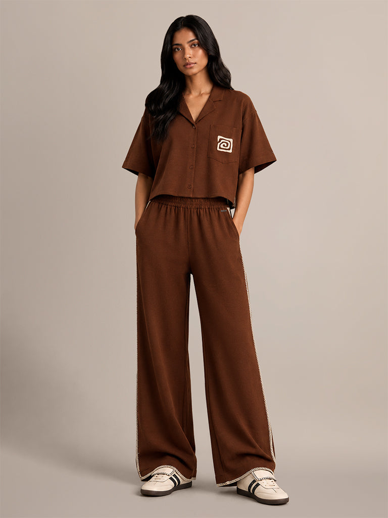 Wide-Leg Embroidered Pants