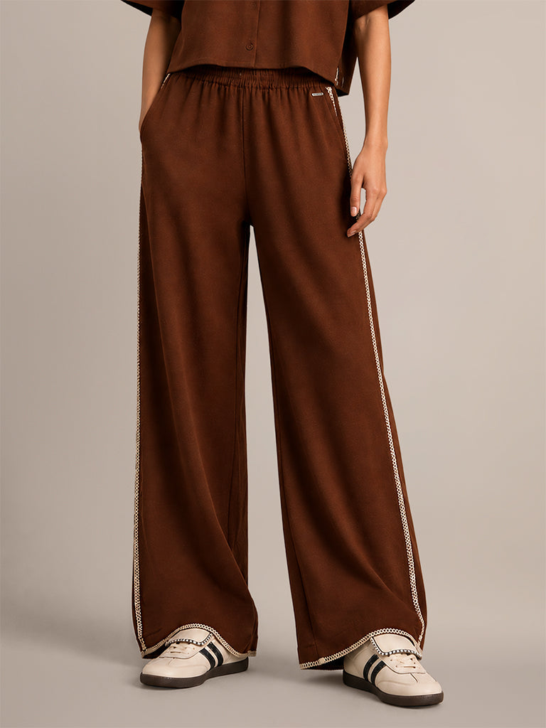 Wide-Leg Embroidered Pants