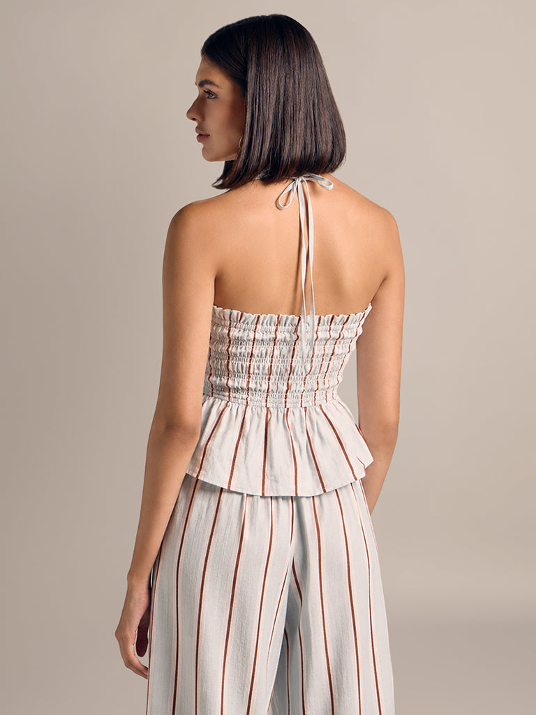Striped Shirred Halter Top