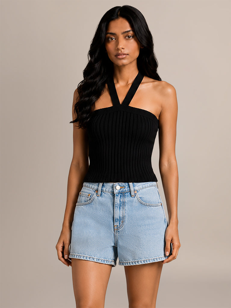 Fitted Ribbed Halter Top
