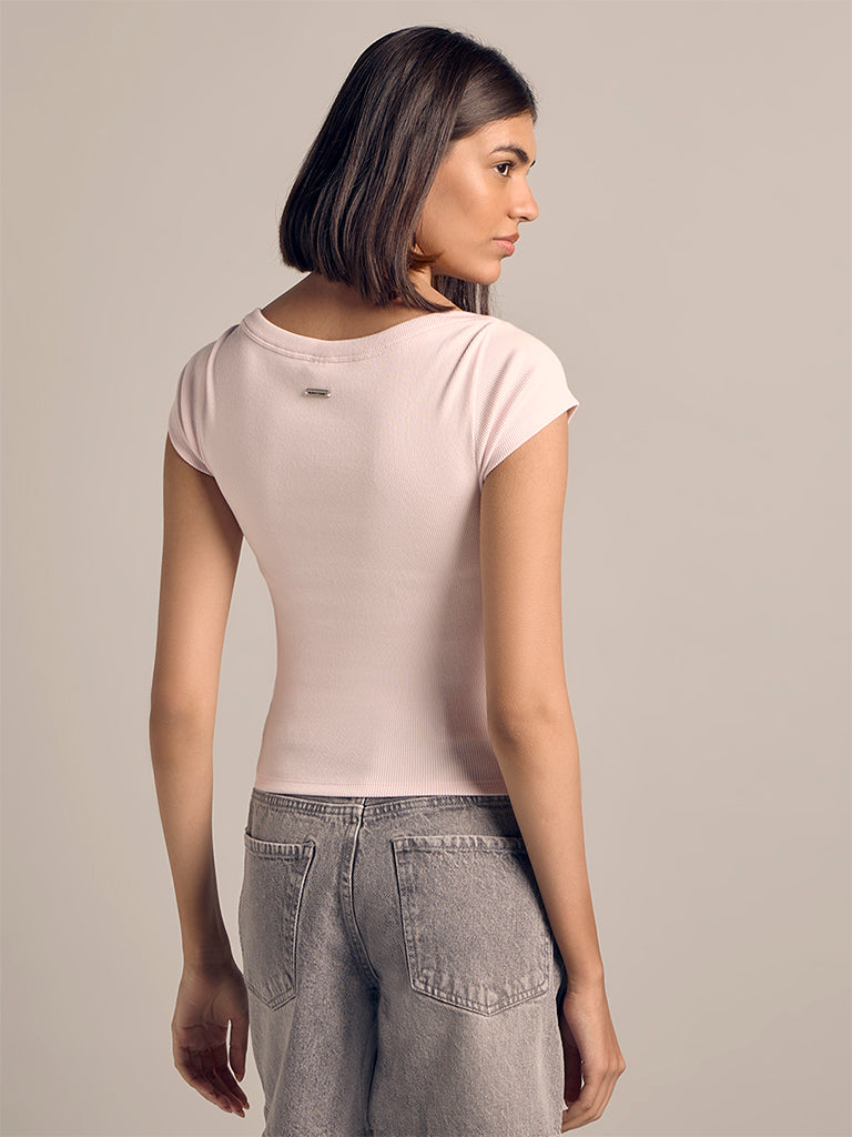 Ribbed-Textured Fitted T-Shirt