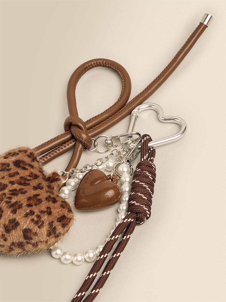 Leopard Heart Charm Keychain