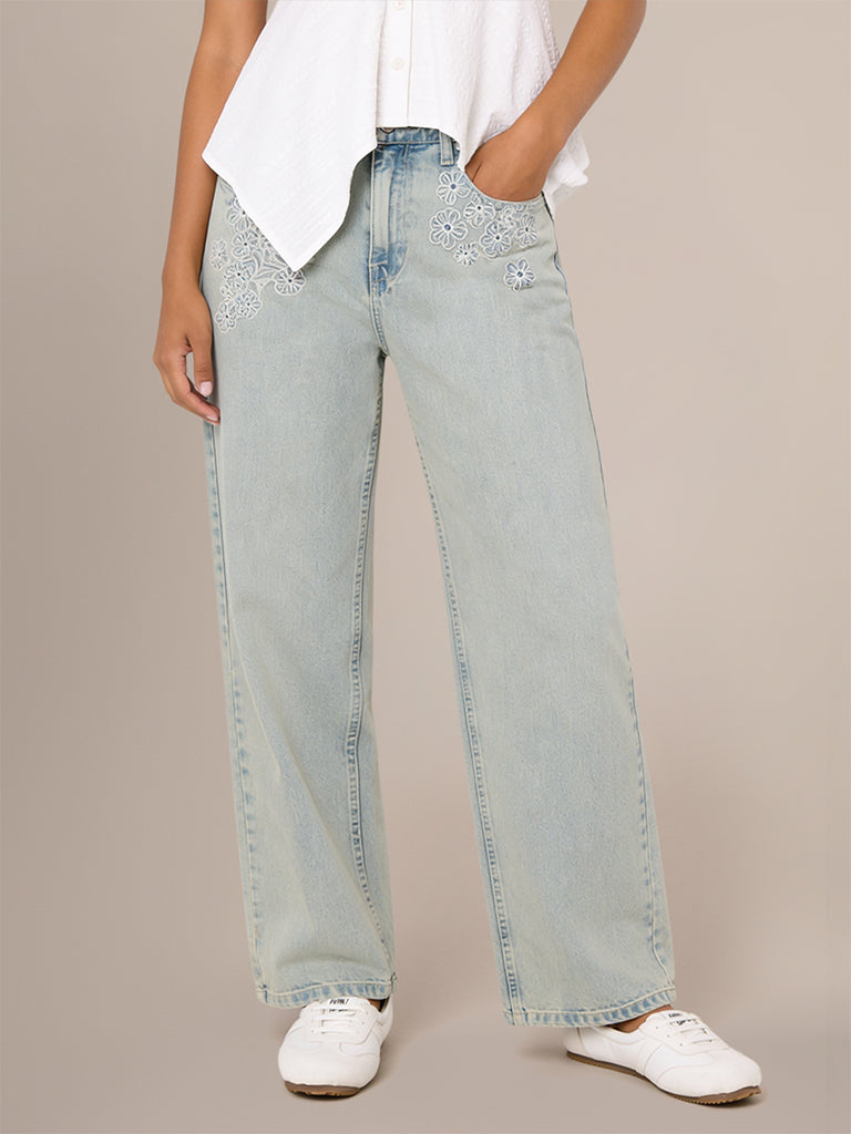 Straight-Fit Embroidered Jeans