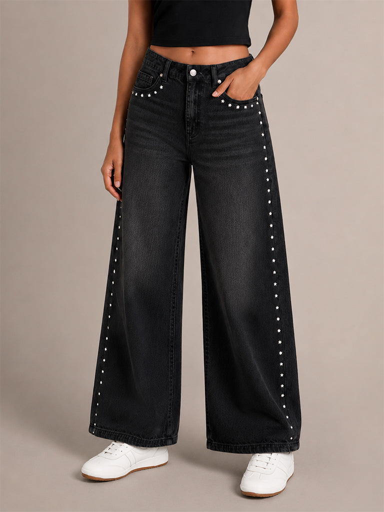Studded Wide-Leg Jeans