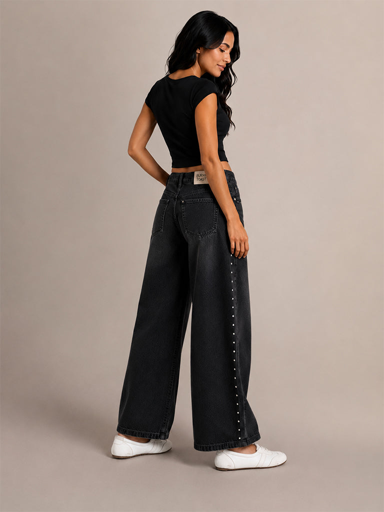 Studded Wide-Leg Jeans