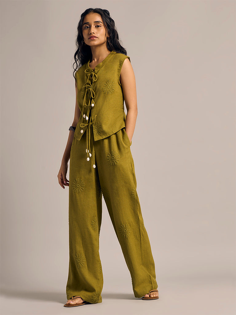 Wide-Leg Embroidered Pants