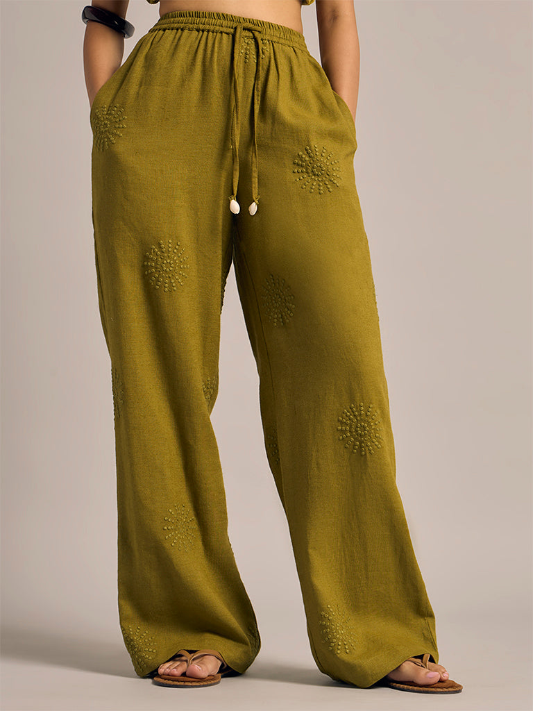Wide-Leg Embroidered Pants