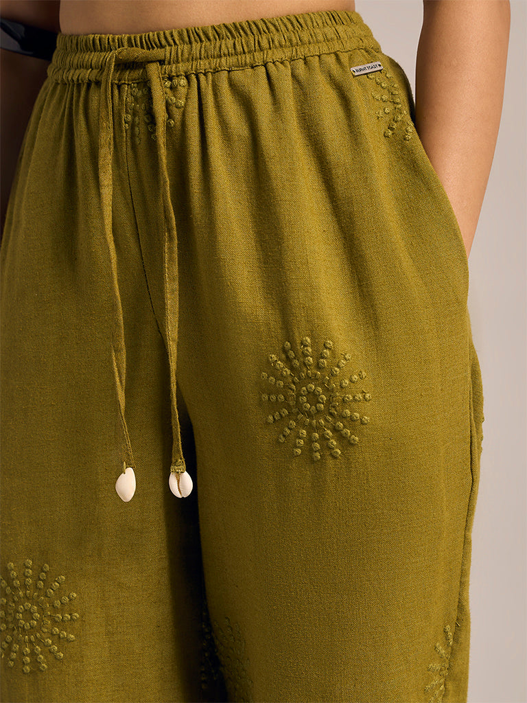 Wide-Leg Embroidered Pants