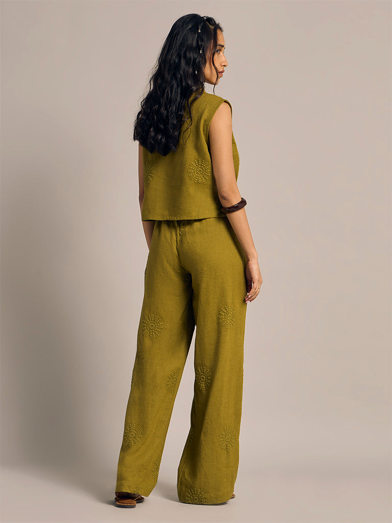 Wide-Leg Embroidered Pants