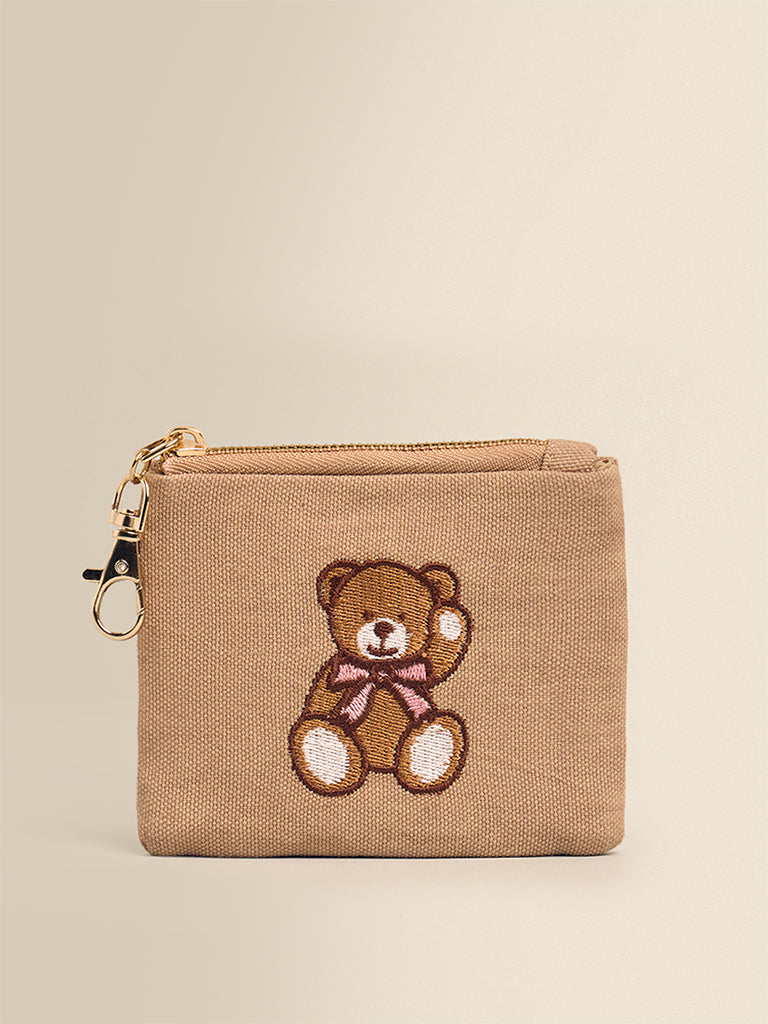Bear Embroidered Coin Pouch