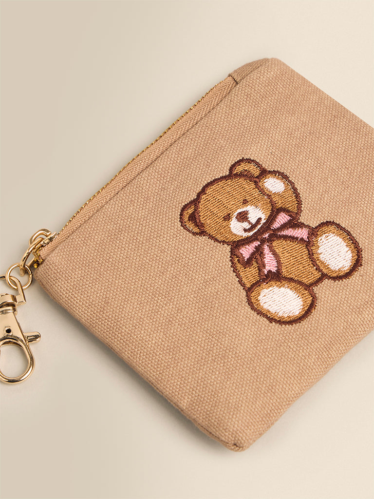 Bear Embroidered Coin Pouch