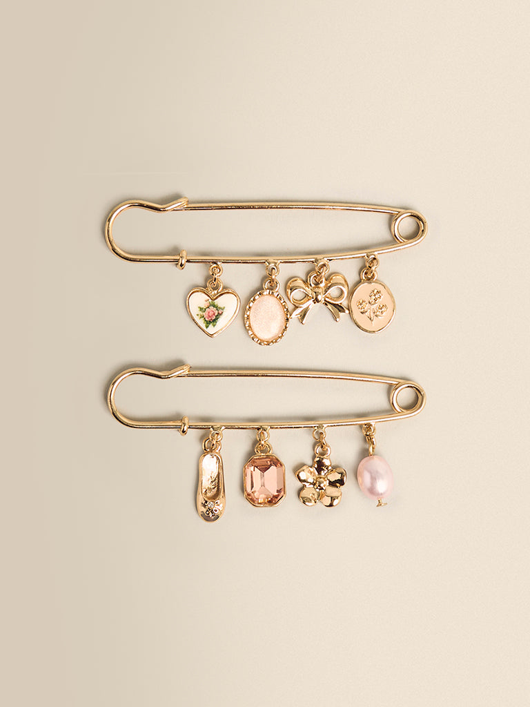 Pack of 2 Charm Safety Pin Brooches