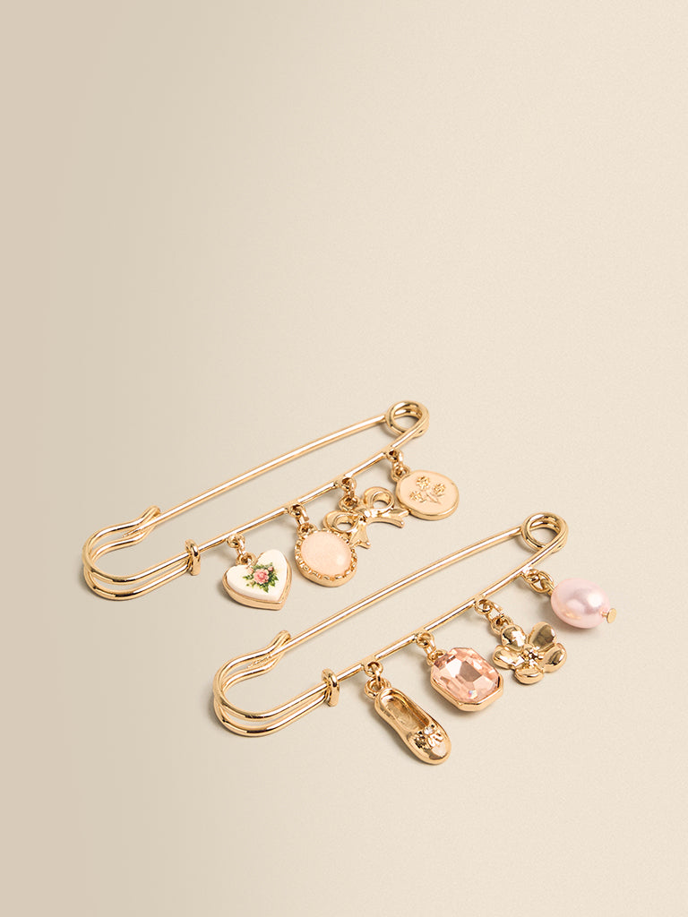 Pack of 2 Charm Safety Pin Brooches