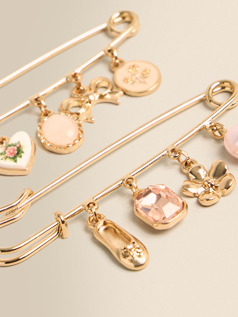 Pack of 2 Charm Safety Pin Brooches