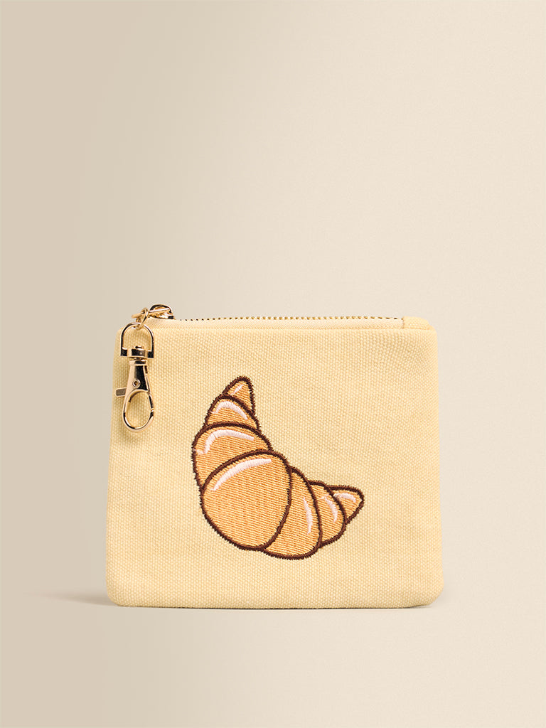 Croissant Embroidered Coin Pouch
