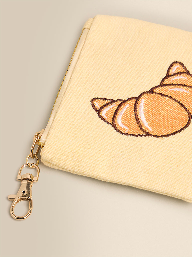 Croissant Embroidered Coin Pouch
