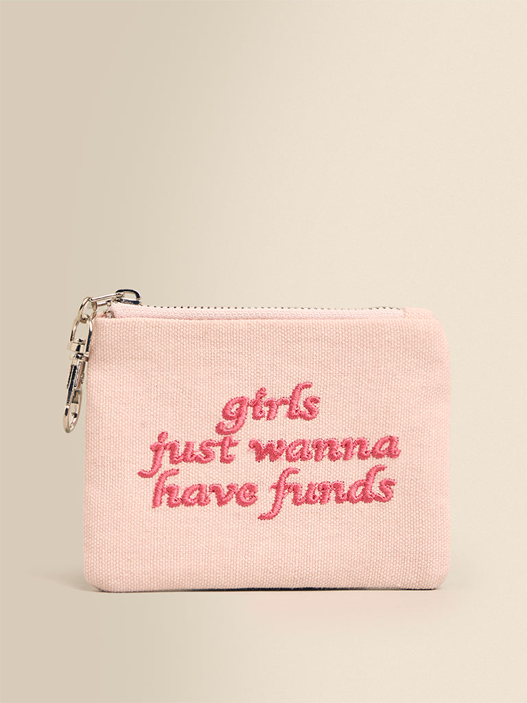 Slogan Embroidered Coin Pouch