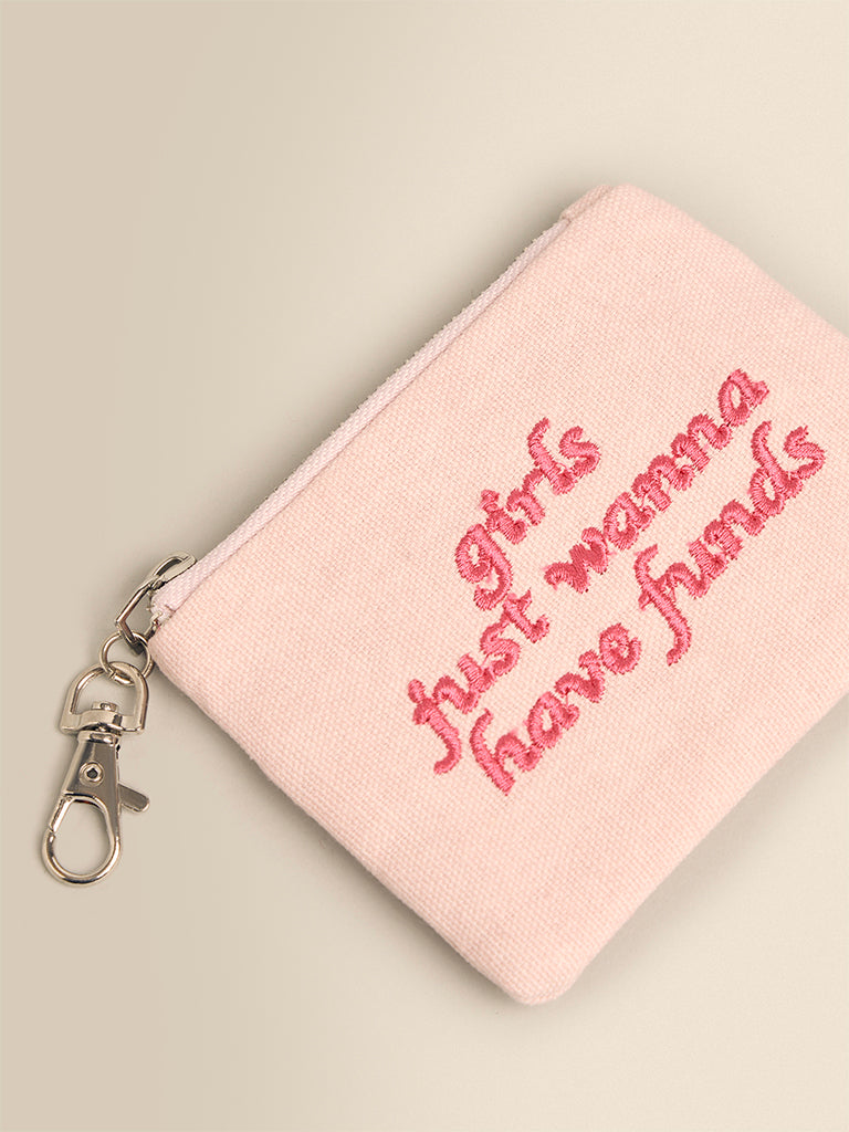 Slogan Embroidered Coin Pouch