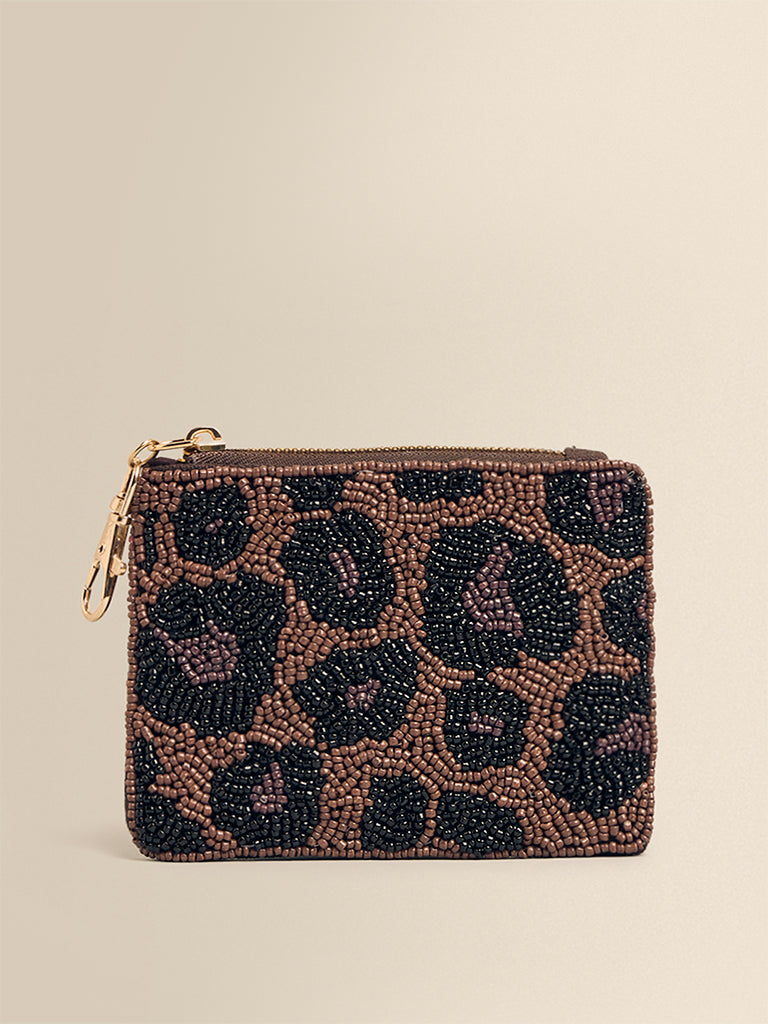 Leopard Design Beaded Coin Pouch