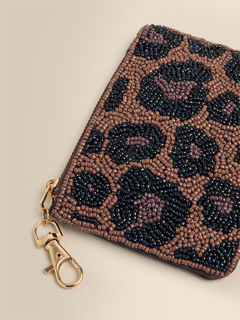 Leopard Design Beaded Coin Pouch