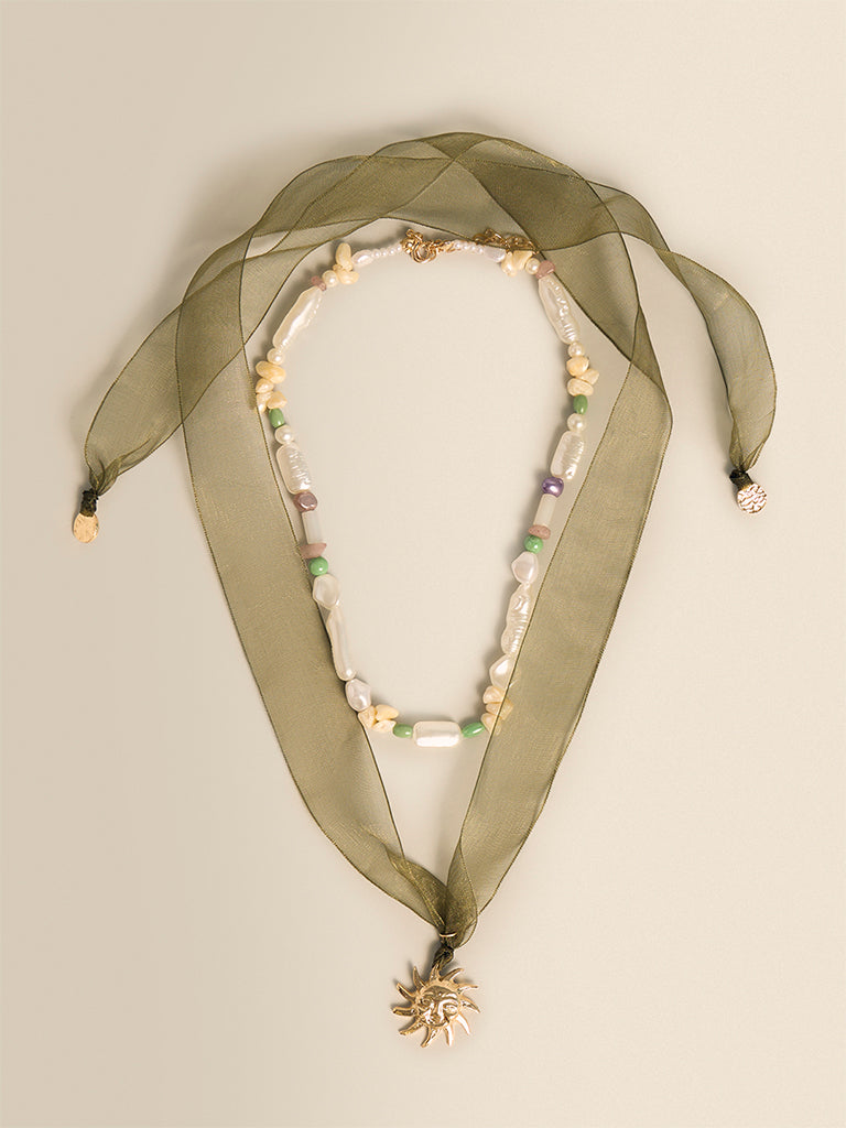Beaded Ribbon Necklace