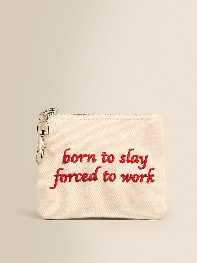 Slogan Embroidered Coin Pouch