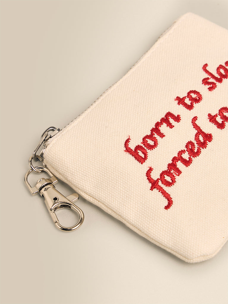 Slogan Embroidered Coin Pouch