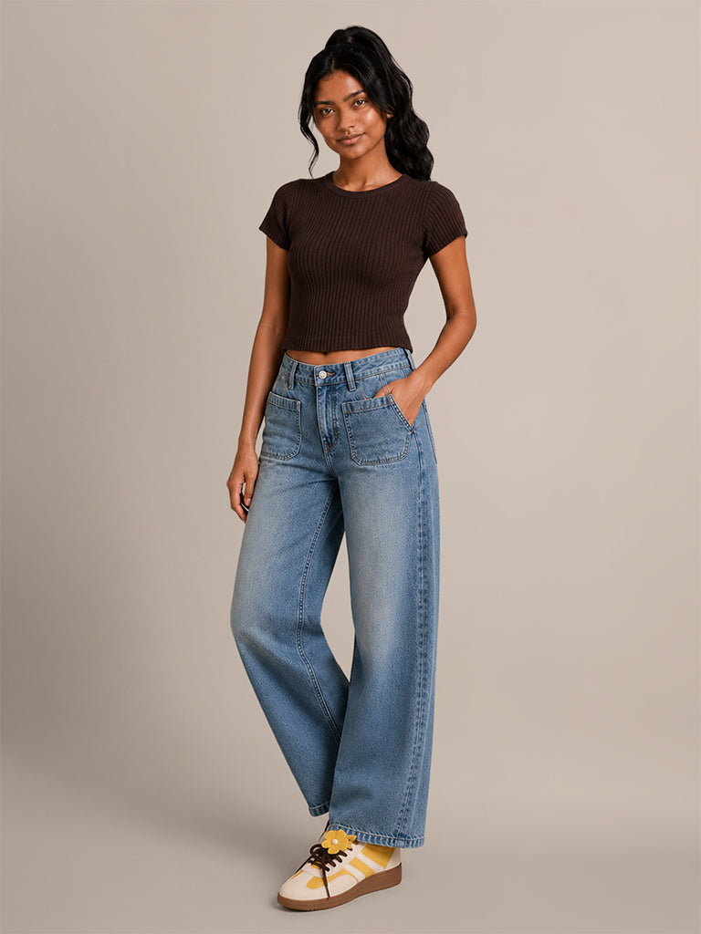 Ribbed-Textured Fitted T-Shirt