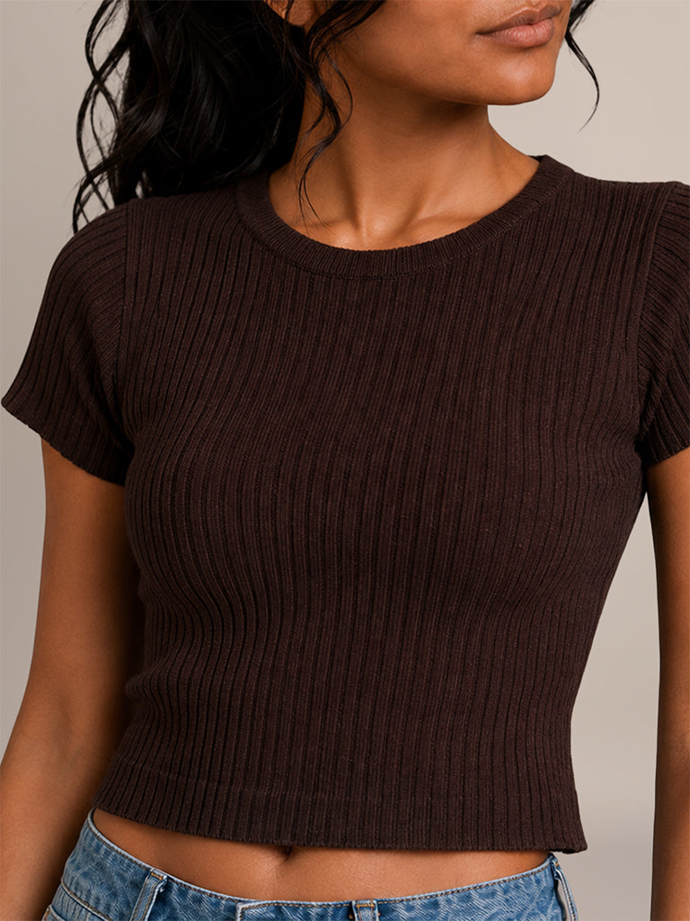 Ribbed-Textured Fitted T-Shirt