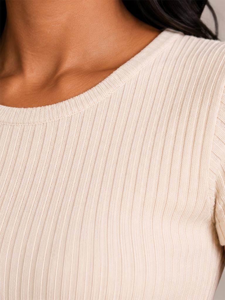 Ribbed-Textured Fitted T-Shirt
