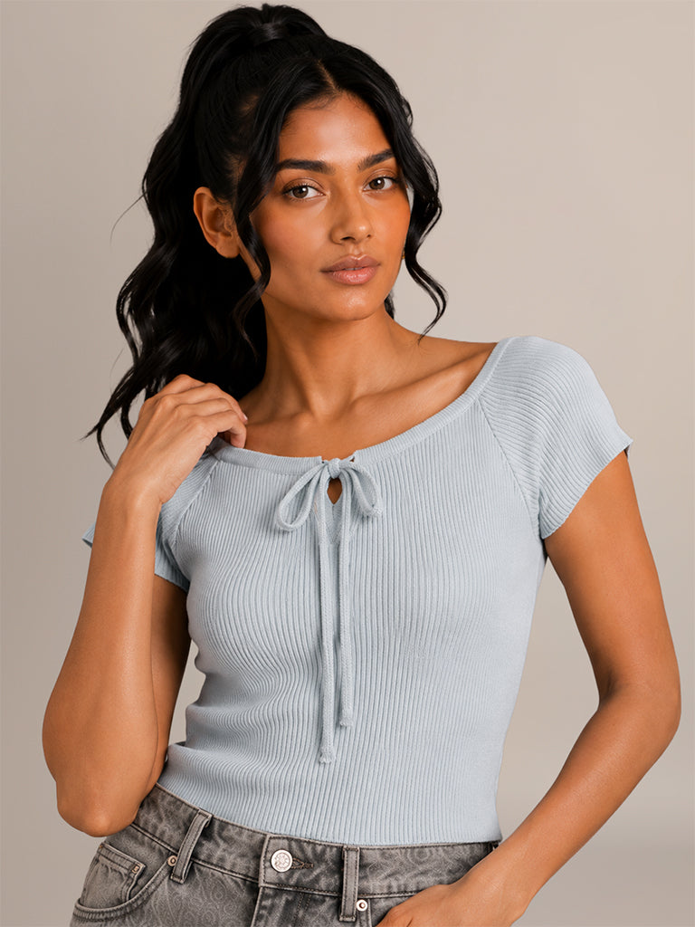 Ribbed-Textured Fitted T-Shirt
