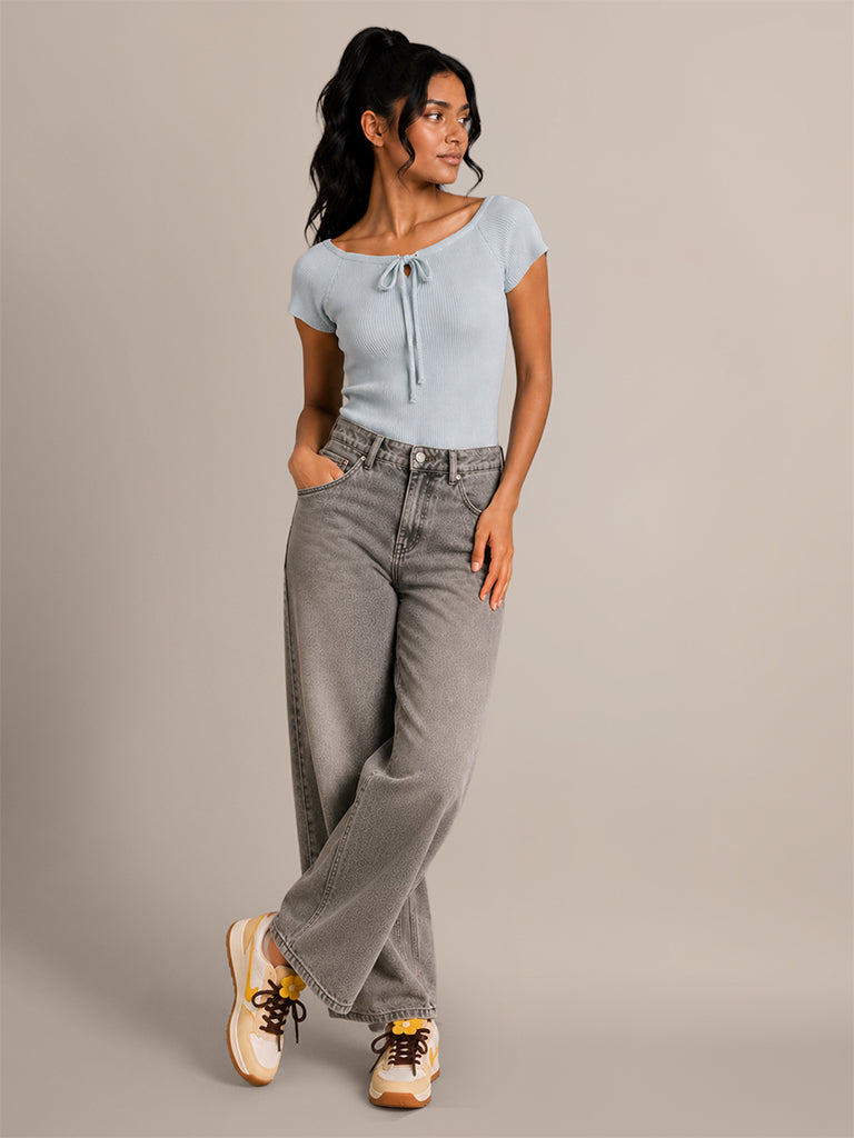 Ribbed-Textured Fitted T-Shirt