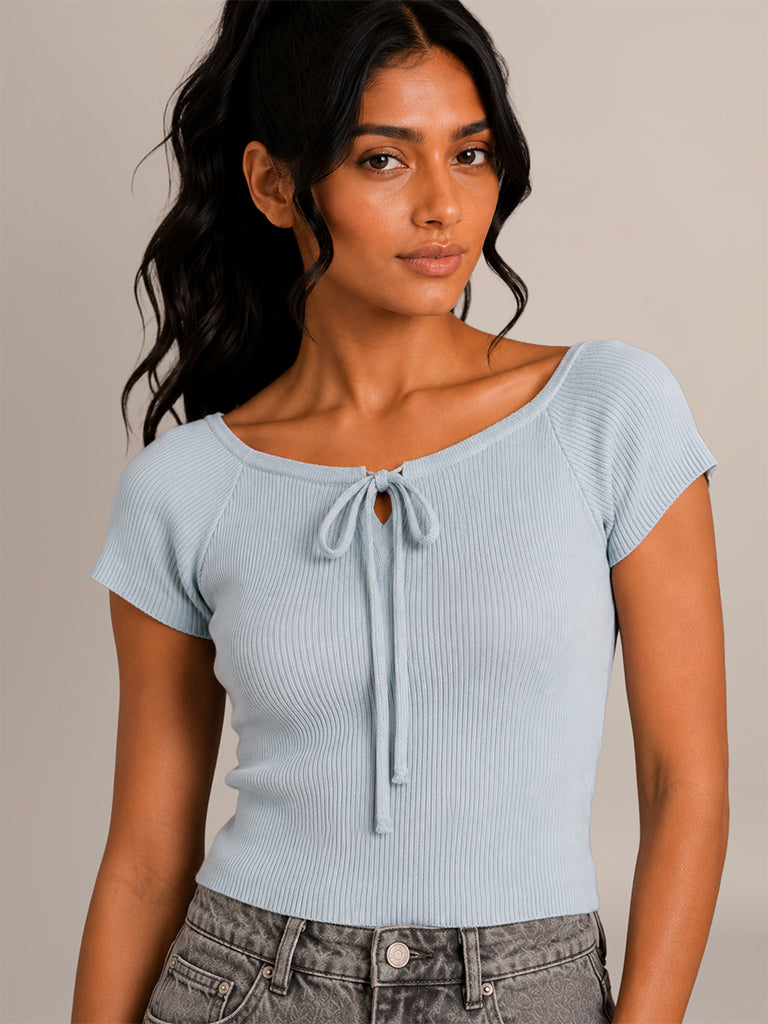 Ribbed-Textured Fitted T-Shirt
