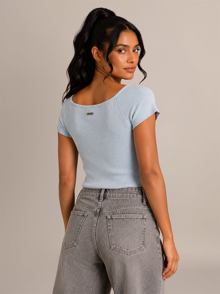 Ribbed-Textured Fitted T-Shirt