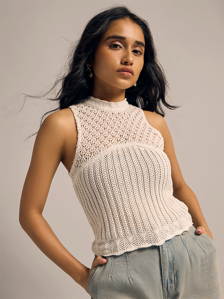 Buy Fitted Crochet-Knit Top from Burnt Toast